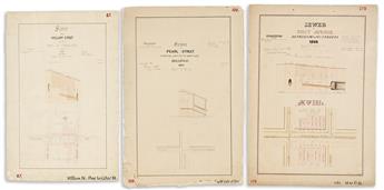 (NEW YORK CITY -- SEWER PLANNING.) Six neatly-drafted manuscript plans delineating sections of lower Manhattan's sewer network.